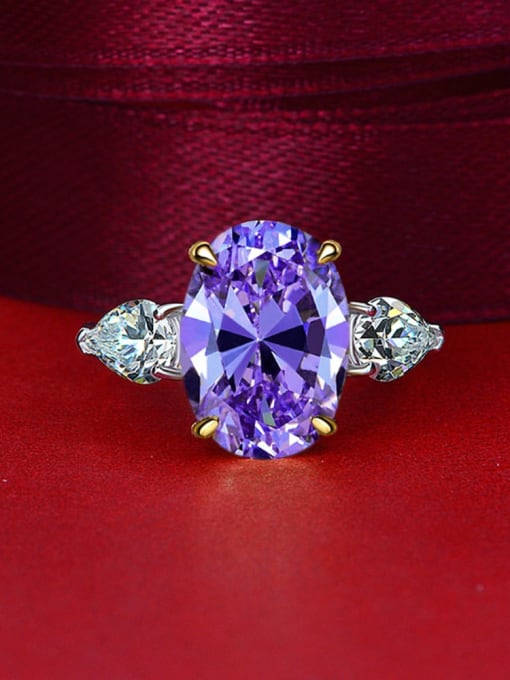 Purple [R 0871] 925 Sterling Silver Cubic Zirconia Geometric Luxury Band Ring